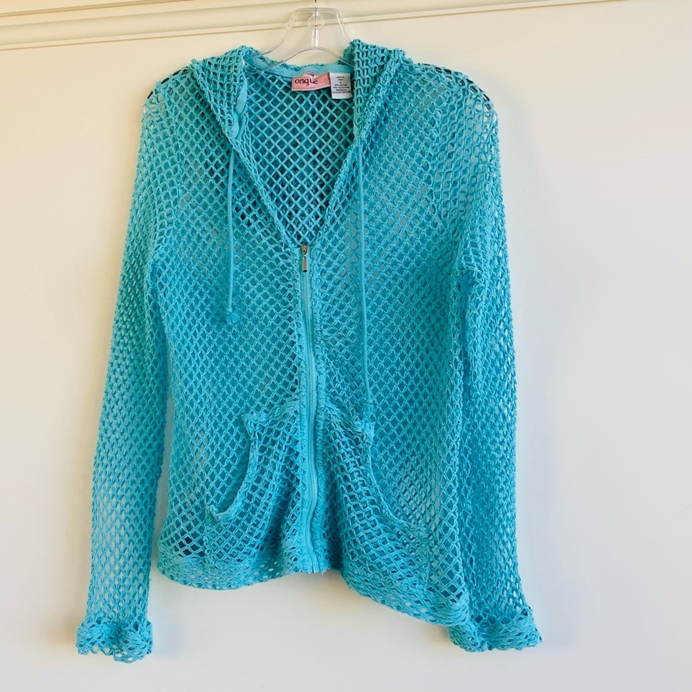 Onque Casuals Turquoise Mesh Zip Jacket